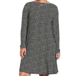 Wmns Old Navy Ditsy Floral Swing Dress Sz LG Blk Low Back Dark Feminine Office